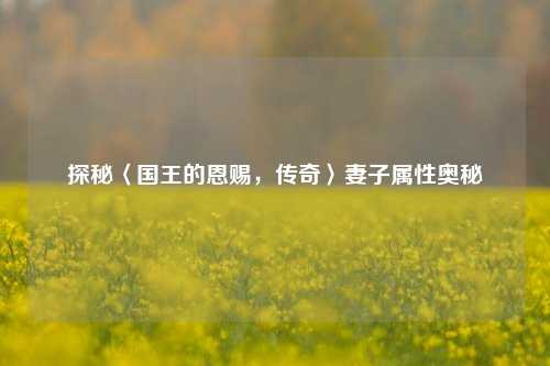 探秘〈国王的恩赐，传奇〉妻子属性奥秘