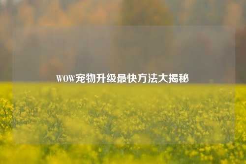 WOW宠物升级最快方法大揭秘